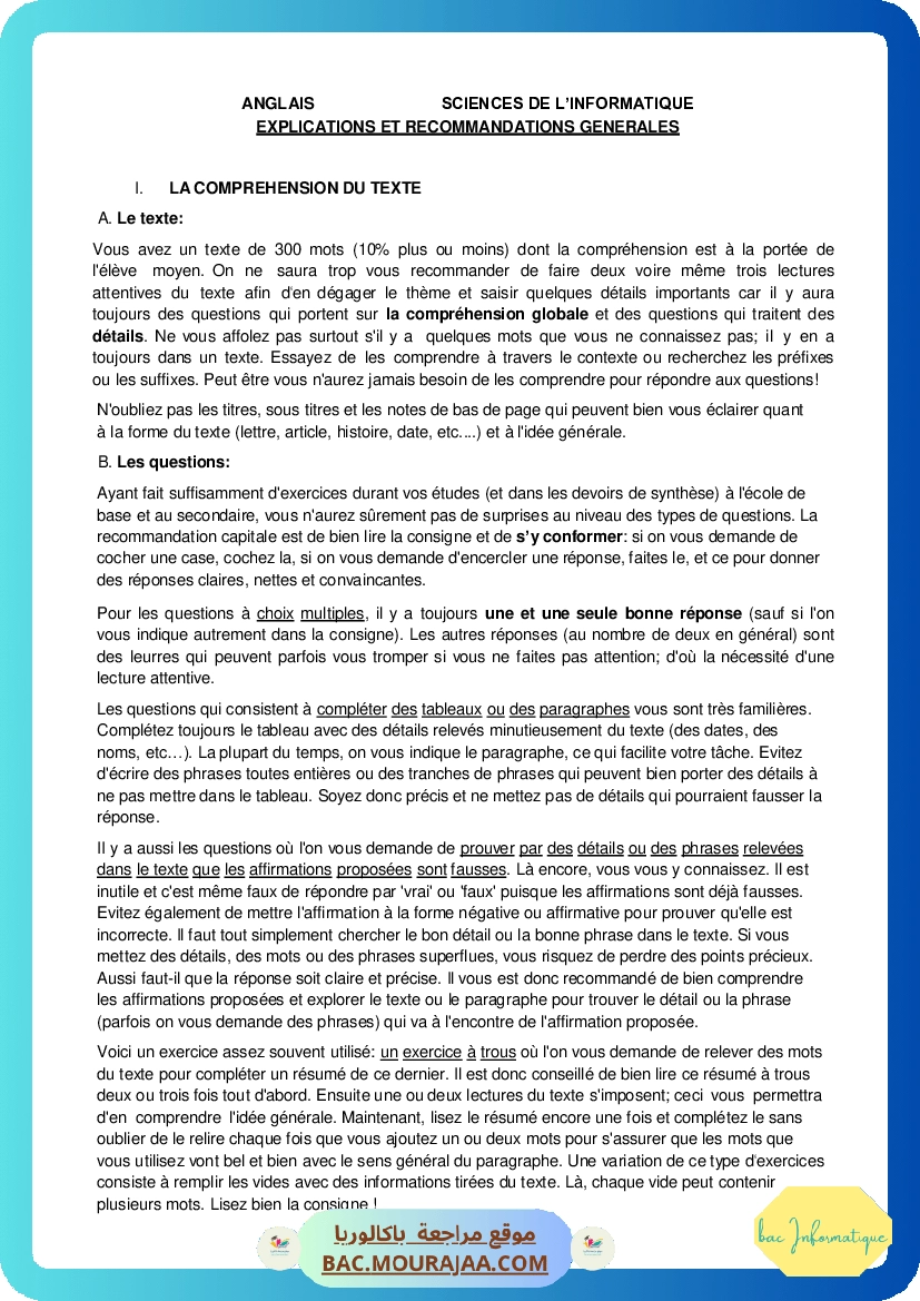 Corrigé principale anglais Bac 2015 – Section info